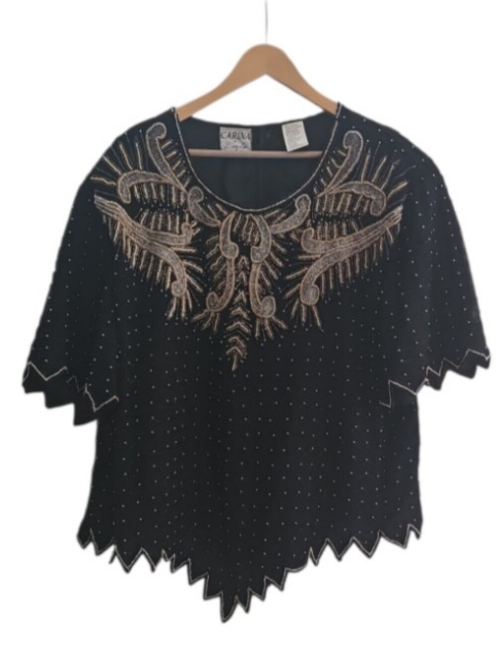 Carina by Barry Lee Vintage Silk Beaded Top 3X Black Gold Art Deco Evening